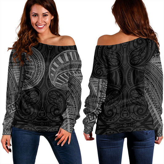Samoa Off Shoulder Sweatshirt Tribal Tattoo Chest Design