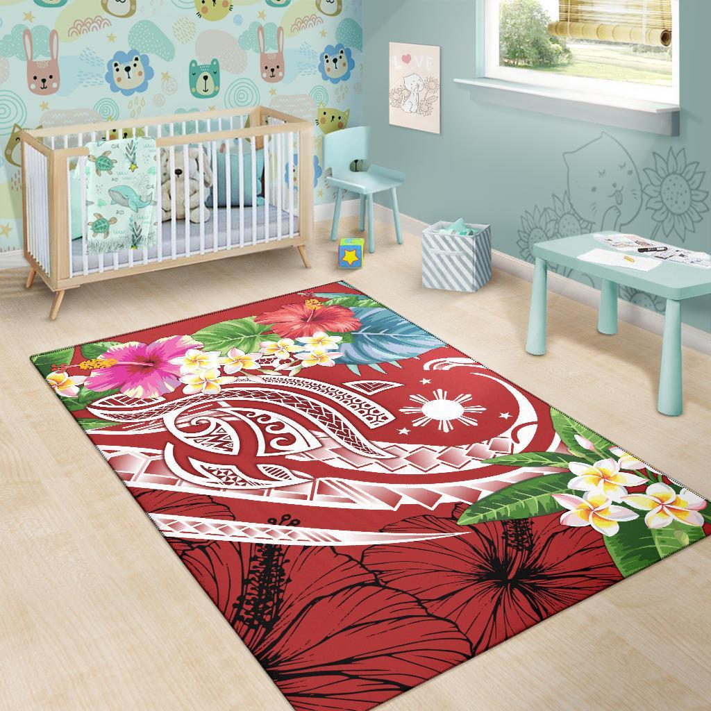 The Philippines Area Rug - Summer Plumeria (Red)