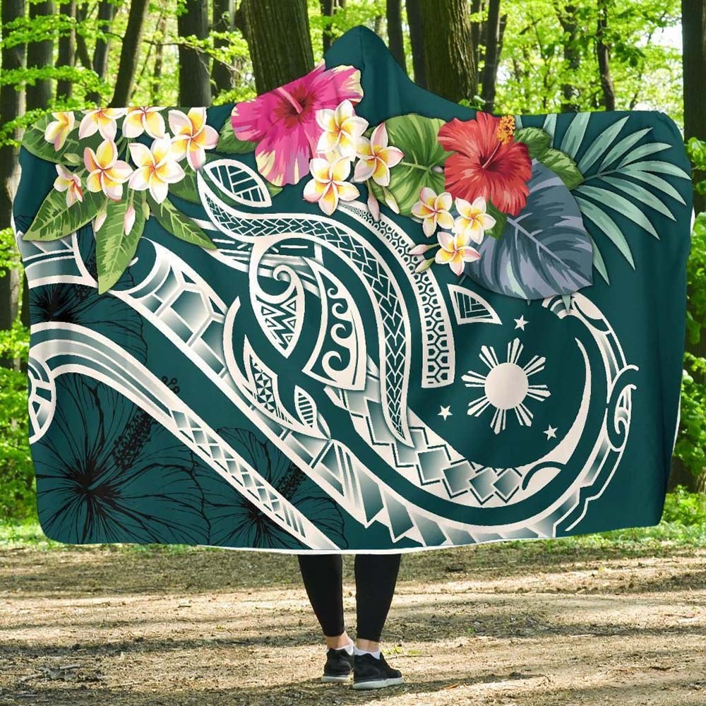 The Philippines Hooded Blanket - Summer Plumeria (Turquoise)