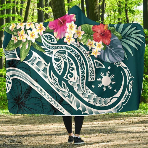 The Philippines Hooded Blanket - Summer Plumeria (Turquoise)
