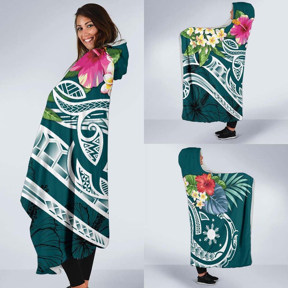 The Philippines Hooded Blanket - Summer Plumeria (Turquoise)