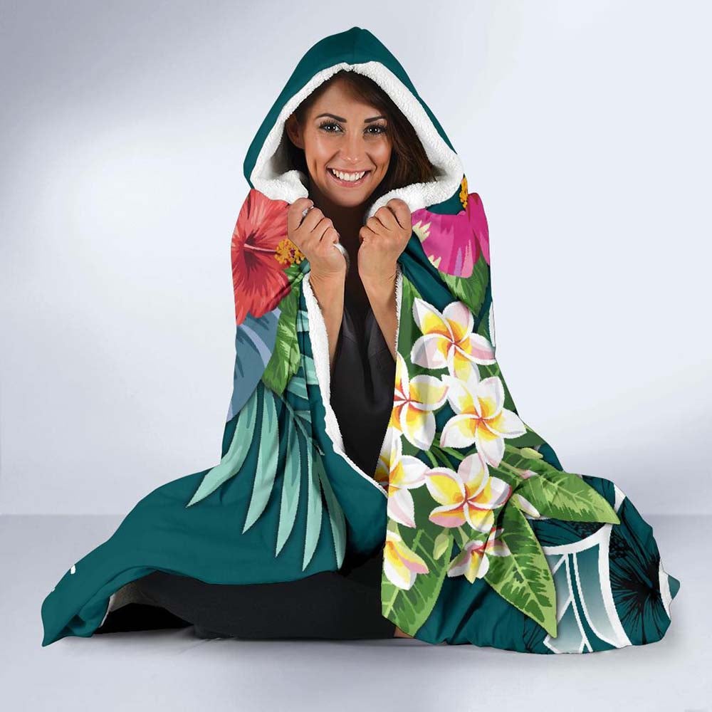 The Philippines Hooded Blanket - Summer Plumeria (Turquoise)