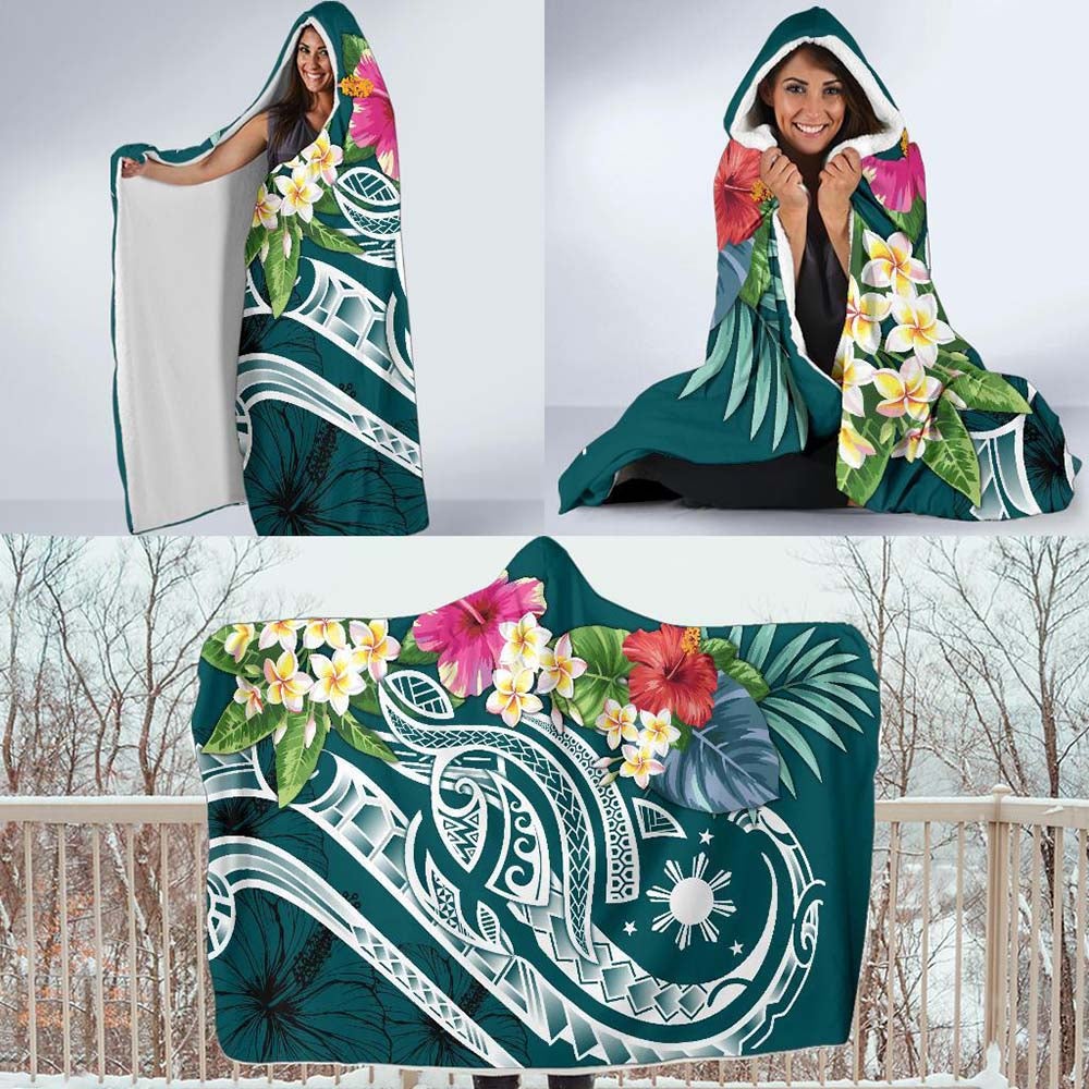 The Philippines Hooded Blanket - Summer Plumeria (Turquoise)