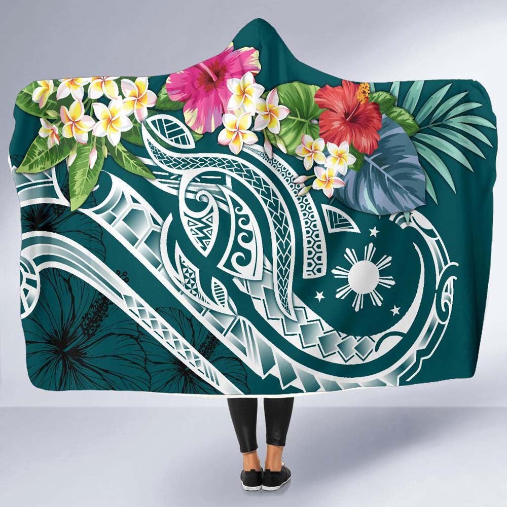 The Philippines Hooded Blanket - Summer Plumeria (Turquoise)