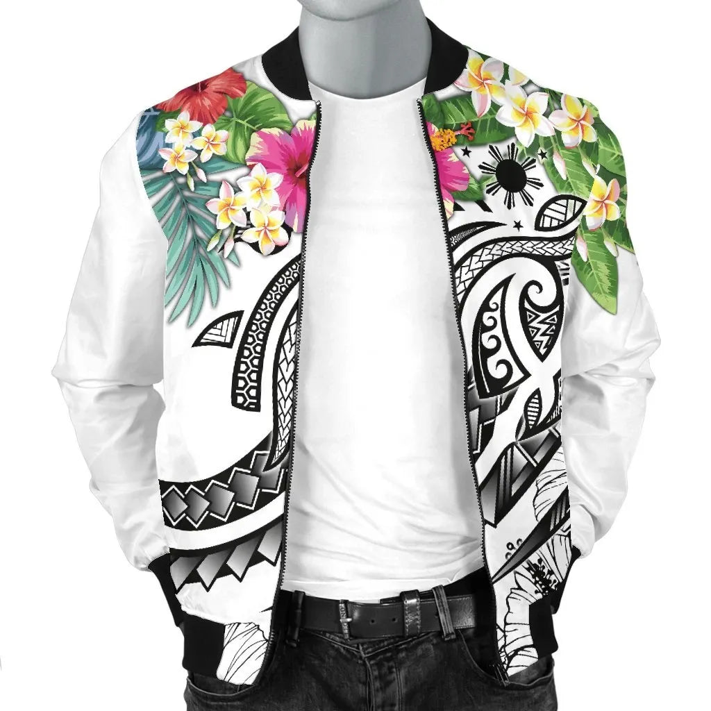 The Philippines Bomber Jacket - Summer Plumeria (White)
