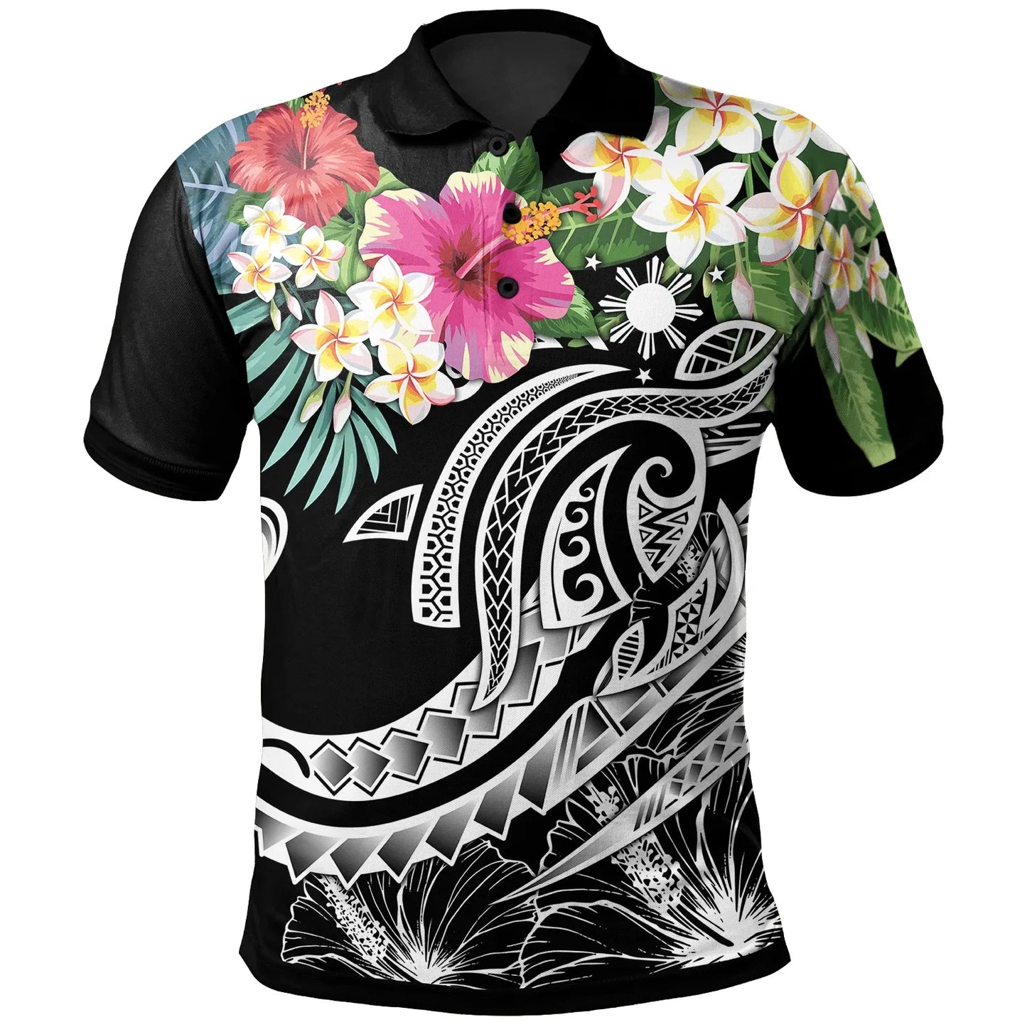 The Philippines Polo - Summer Plumeria (Black)
