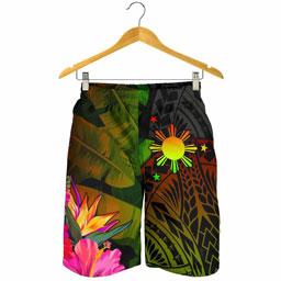The Philippines Polynesian Men Shorts - Hibiscus and Banana Leaves