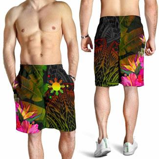 The Philippines Polynesian Men Shorts - Hibiscus and Banana Leaves