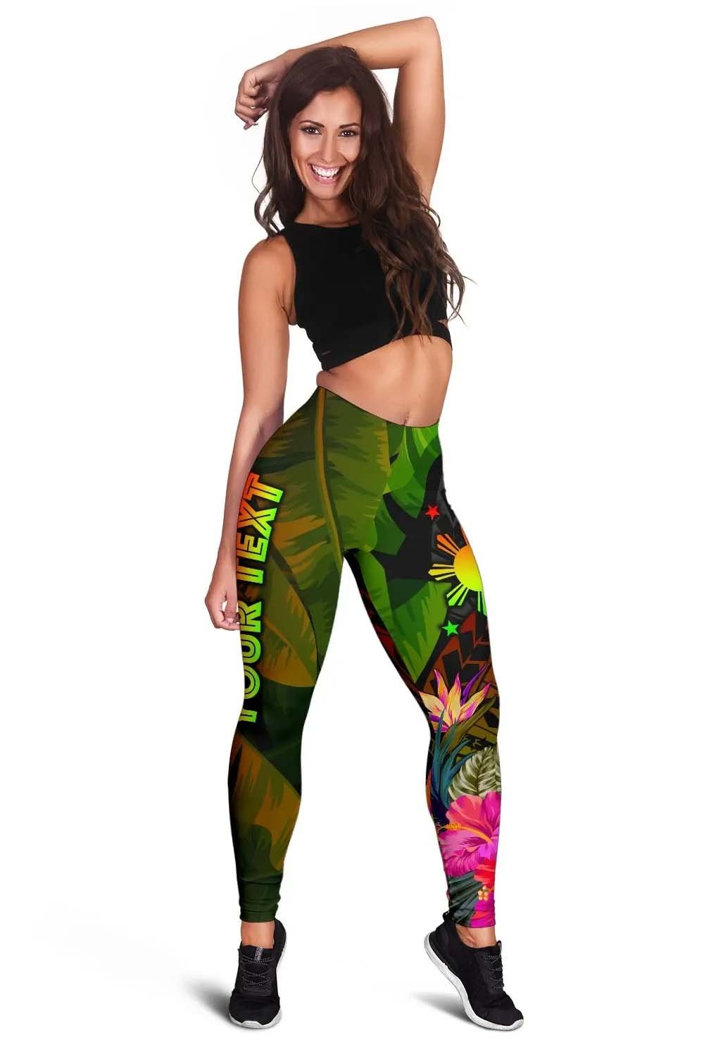 The Philippines Polynesian Personalised Legging -  Hibiscus and Banana Leaves