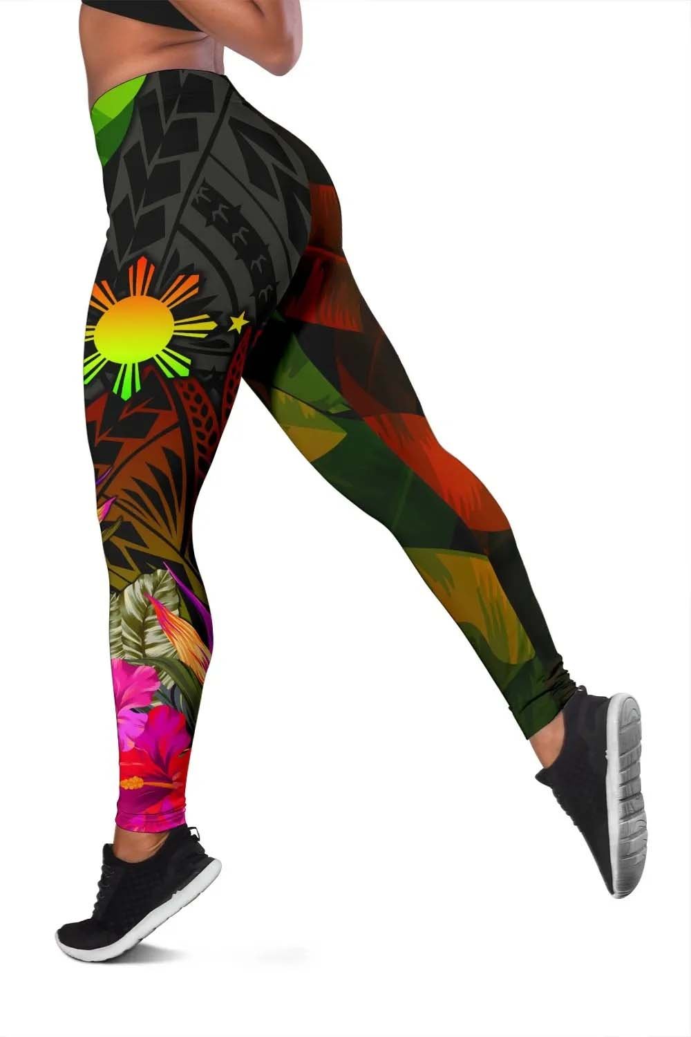 The Philippines Polynesian Personalised Legging -  Hibiscus and Banana Leaves