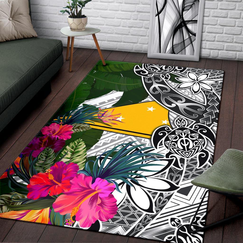 Tokelau Area Rug White - Turtle Plumeria Banana Leaf