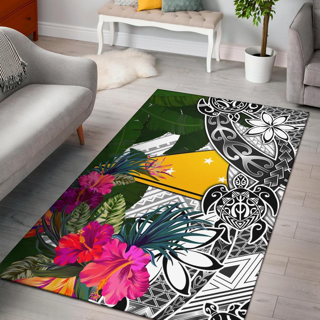 Tokelau Area Rug White - Turtle Plumeria Banana Leaf