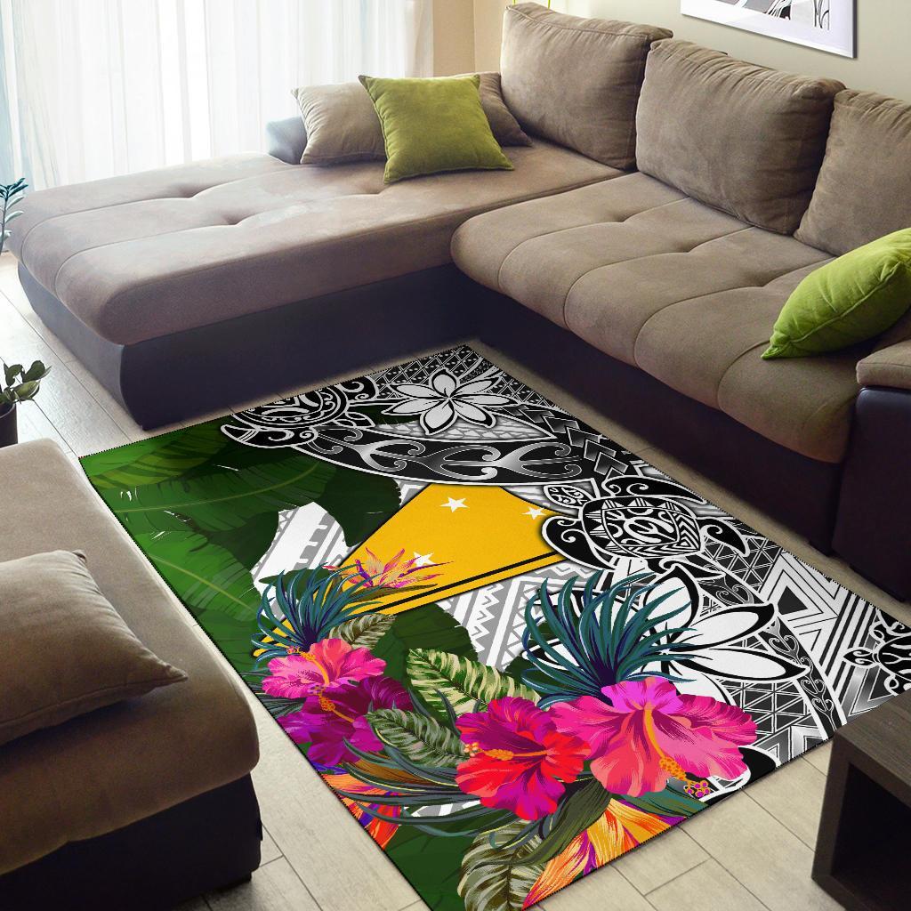 Tokelau Area Rug White - Turtle Plumeria Banana Leaf