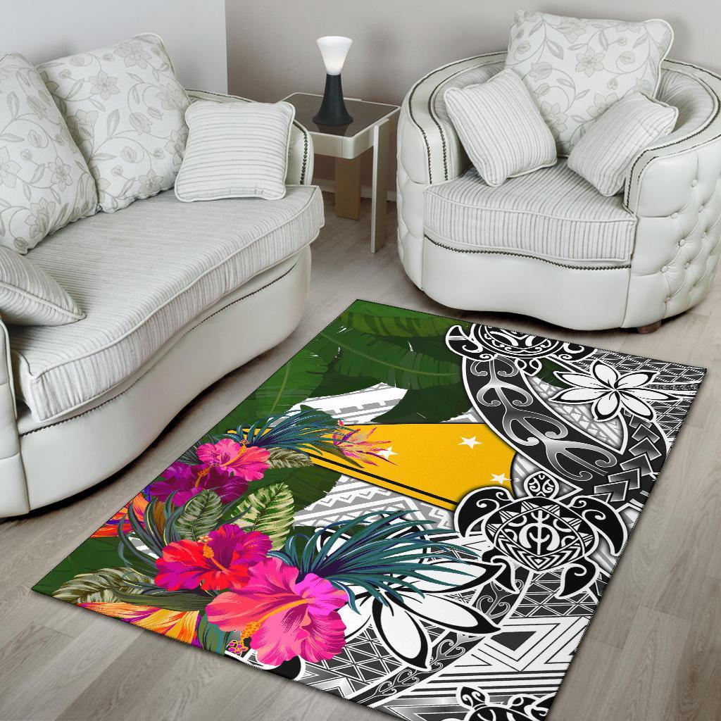 Tokelau Area Rug White - Turtle Plumeria Banana Leaf