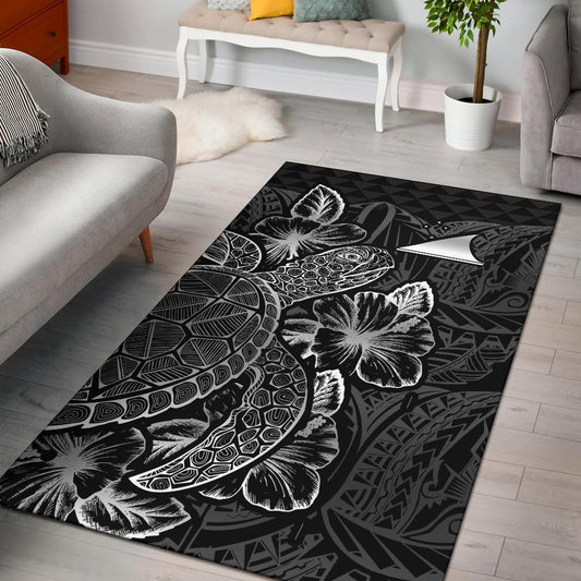 Tokelau Area Rugs Turtle Hibiscus Black