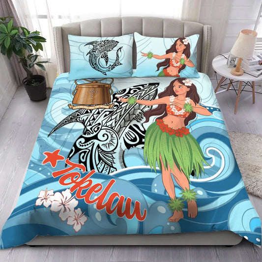 Tokelau Bedding Set - Polynesian Girls With Shark