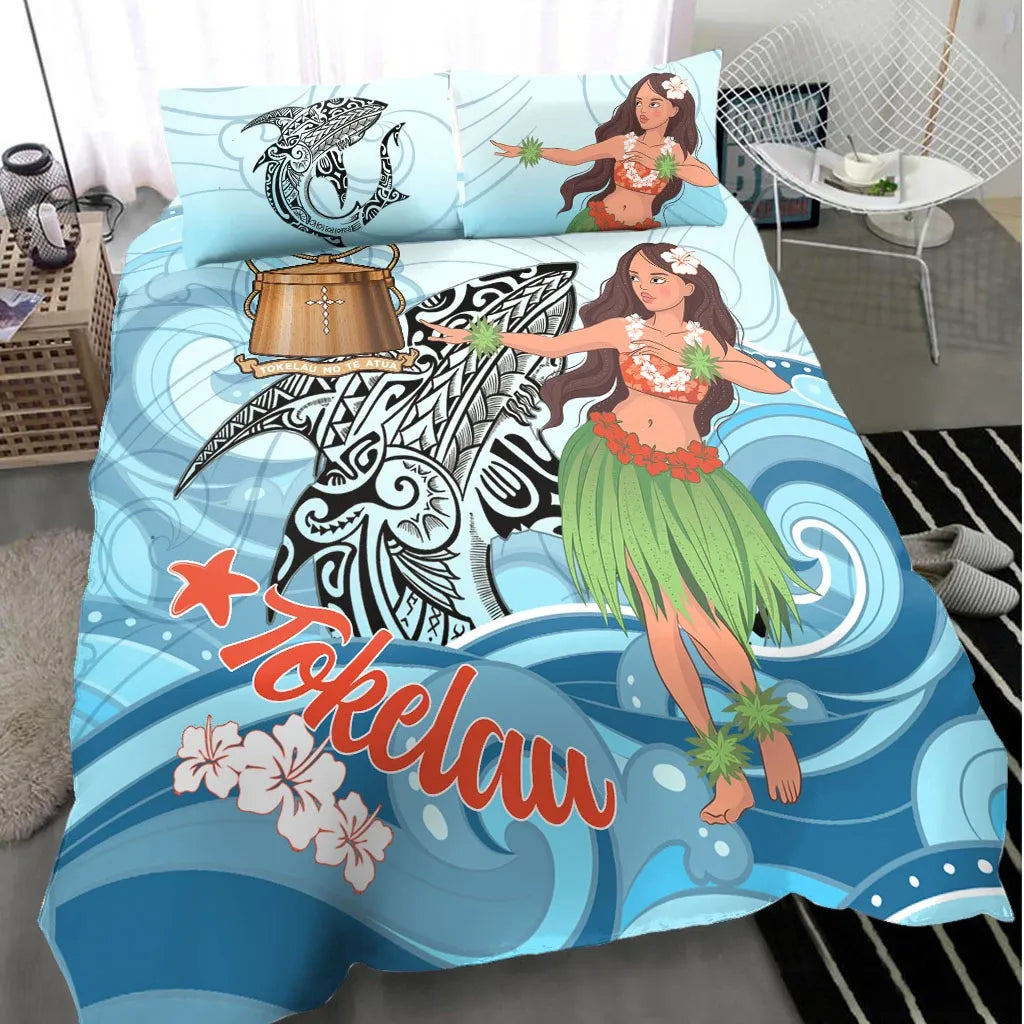 Tokelau Bedding Set - Polynesian Girls With Shark