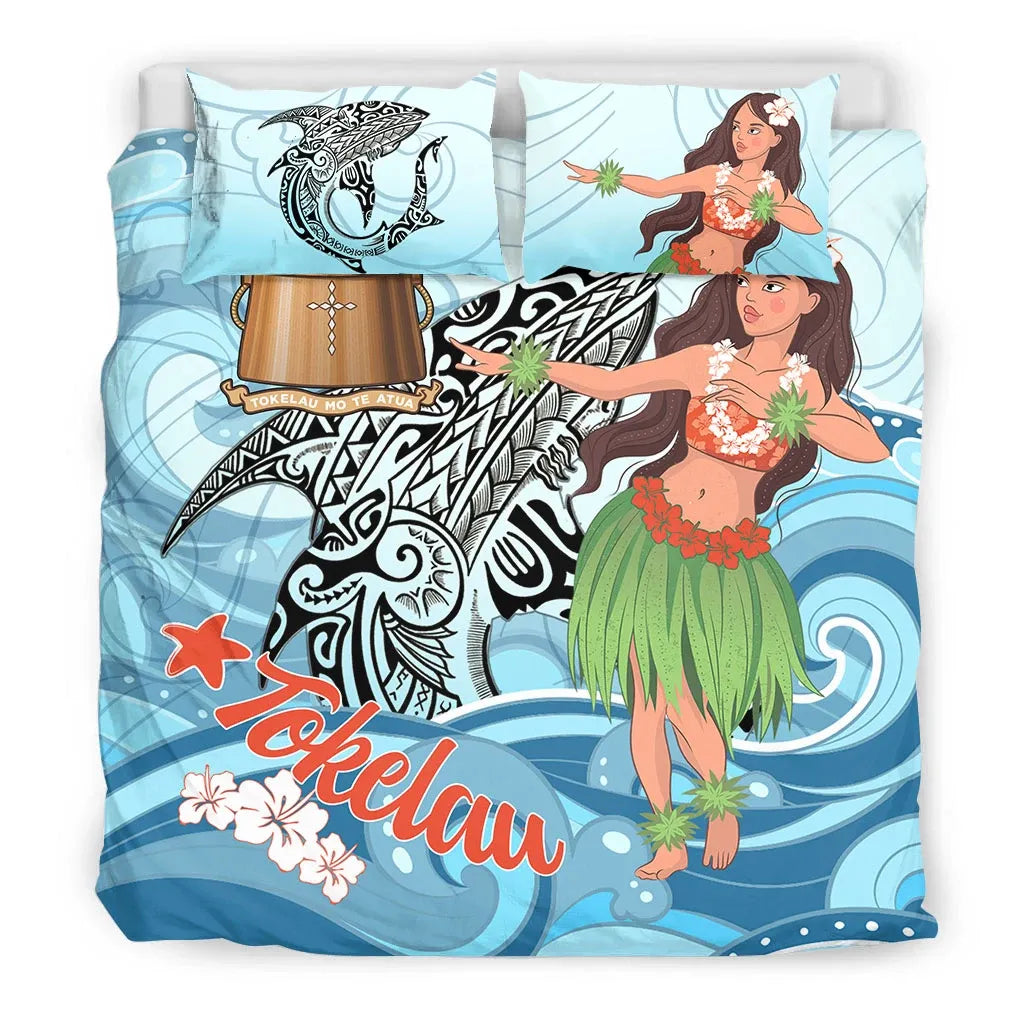 Tokelau Bedding Set - Polynesian Girls With Shark