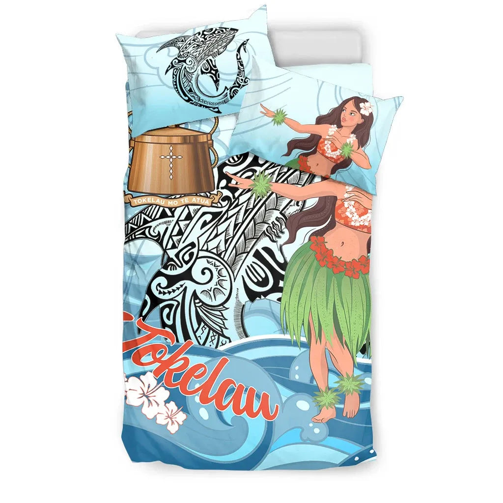 Tokelau Bedding Set - Polynesian Girls With Shark