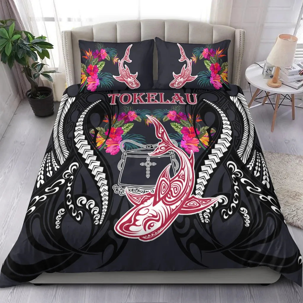 Tokelau Bedding Set - Polynesian Shark Hibiscus Flower