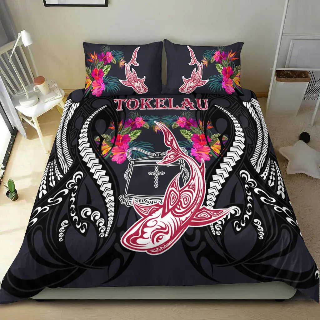 Tokelau Bedding Set - Polynesian Shark Hibiscus Flower