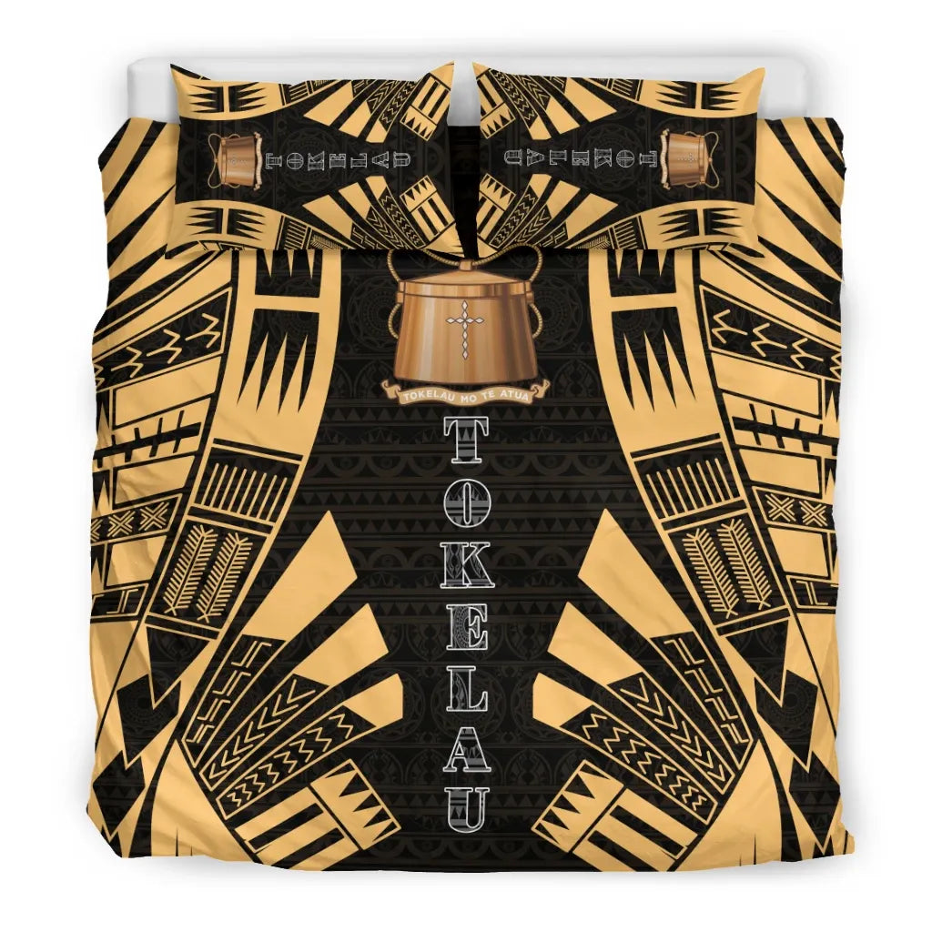 Tokelau Duvet Cover Set - Polynesian Tattoo Gold