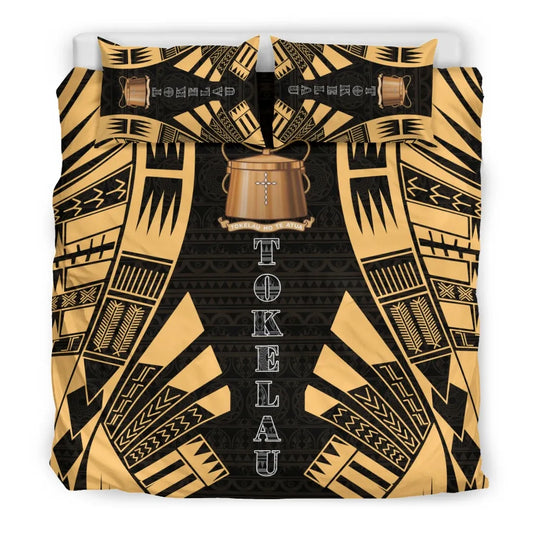 Tokelau Duvet Cover Set - Polynesian Tattoo Gold