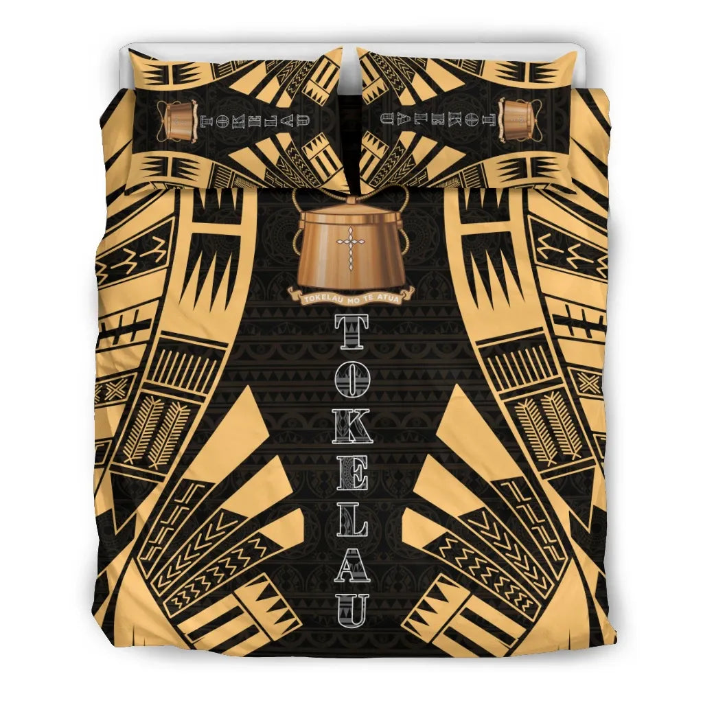 Tokelau Duvet Cover Set - Polynesian Tattoo Gold