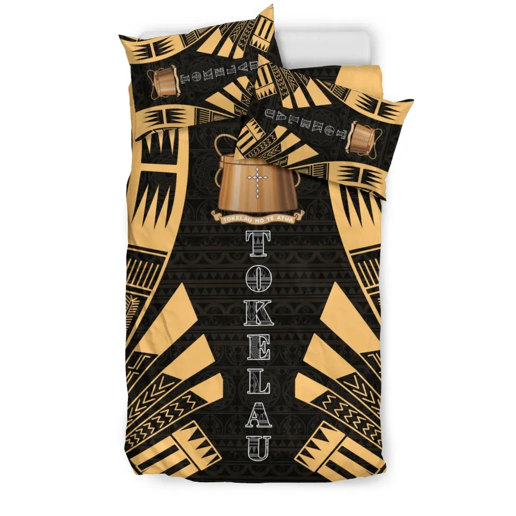 Tokelau Duvet Cover Set - Polynesian Tattoo Gold