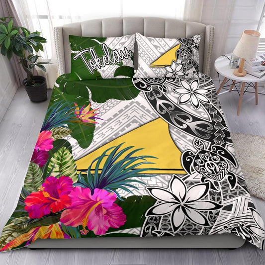Tokelau Bedding Set White - Turtle Plumeria Banana Leaf