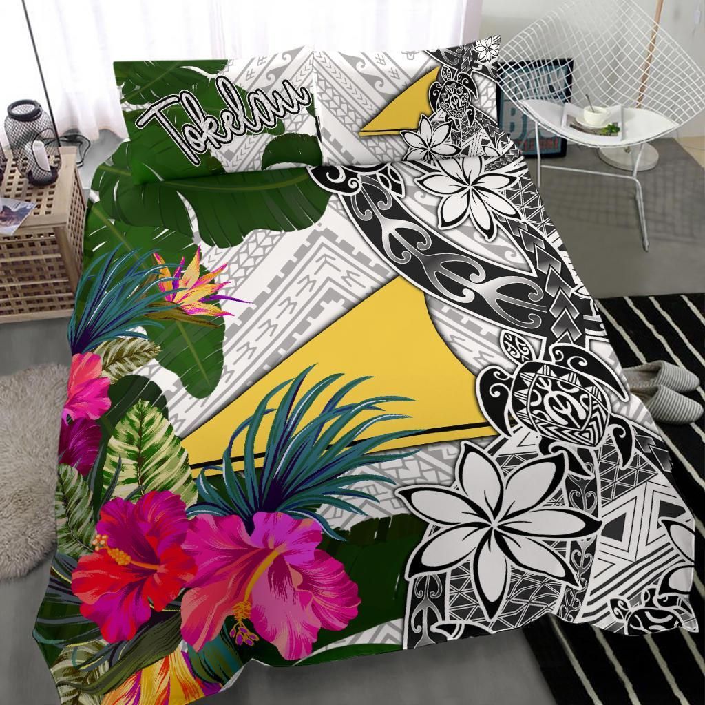 Tokelau Bedding Set White - Turtle Plumeria Banana Leaf