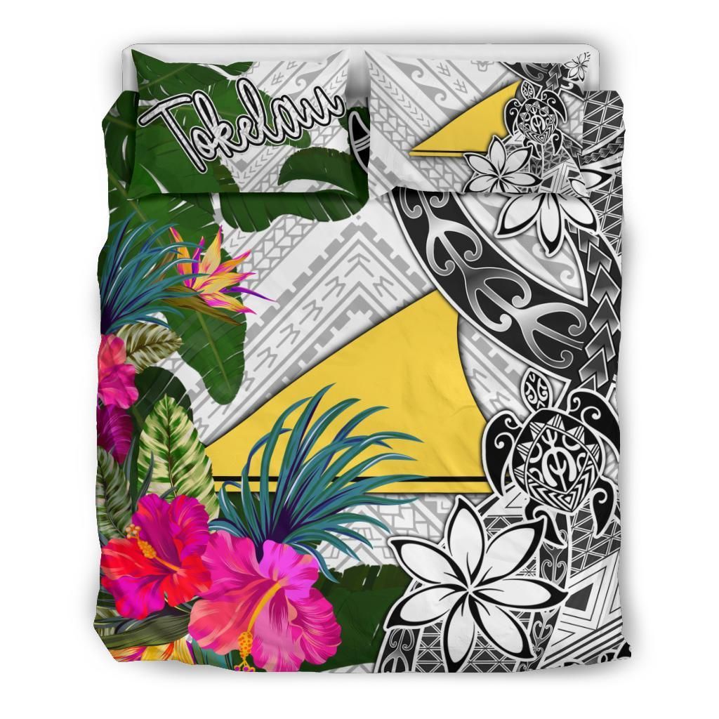 Tokelau Bedding Set White - Turtle Plumeria Banana Leaf