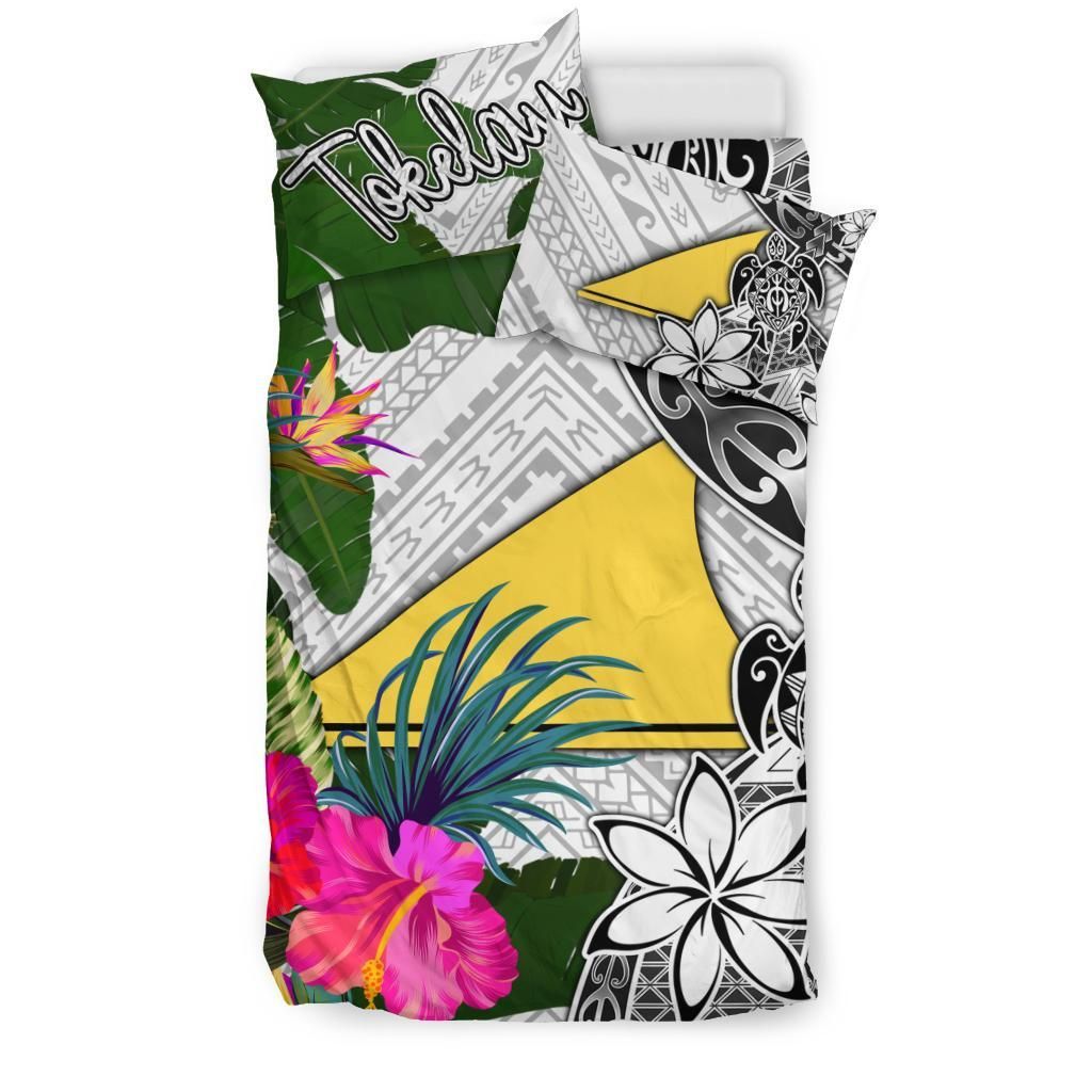 Tokelau Bedding Set White - Turtle Plumeria Banana Leaf