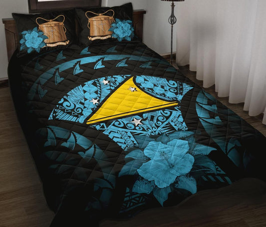 Tokelau Polynesian Quilt Bed Set Hibiscus Blue