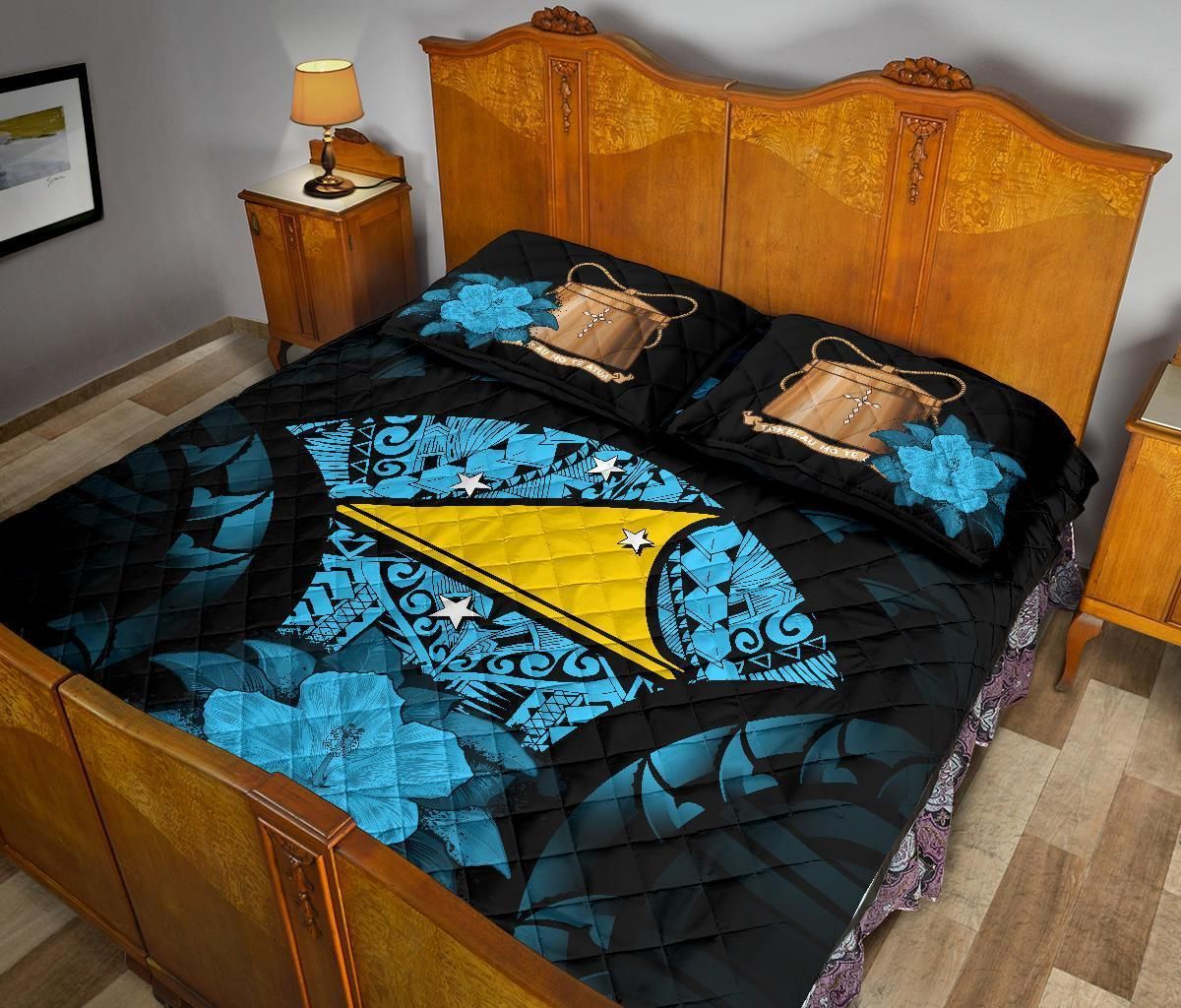 Tokelau Polynesian Quilt Bed Set Hibiscus Blue
