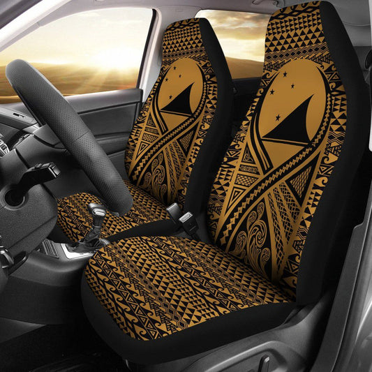 Tokelau Car Seat Cover - Tokelau Flag Polynesian Tattoo Gold