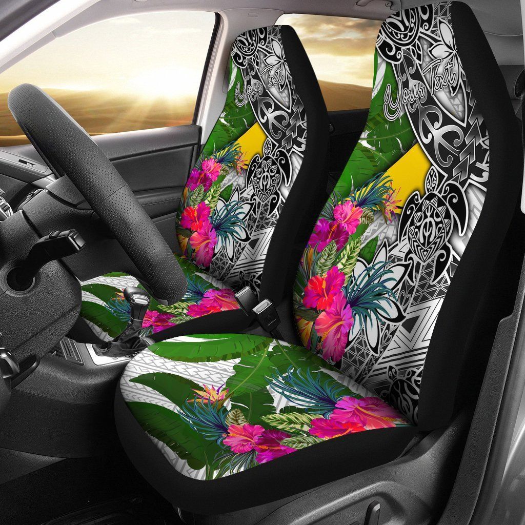Tokelau Custom Personalised Car Seat Covers White - Turtle Plumeria Banana Leaf