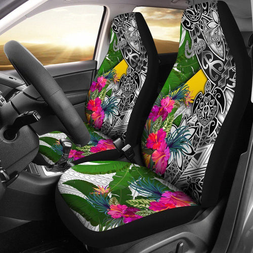 Tokelau Custom Personalised Car Seat Covers White - Turtle Plumeria Banana Leaf