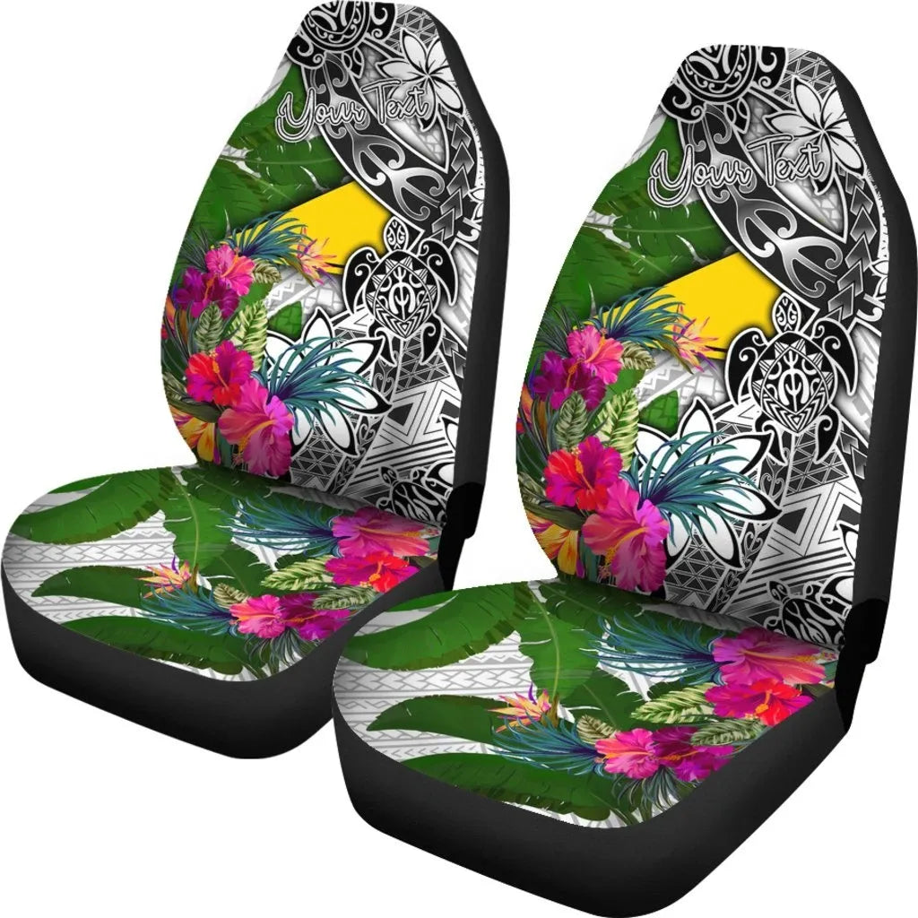 Tokelau Custom Personalised Car Seat Covers White - Turtle Plumeria Banana Leaf
