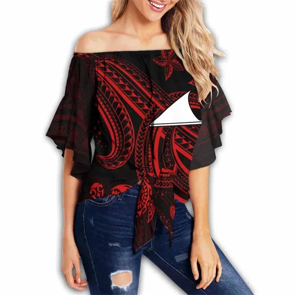 Tokelau Custom Personalised Off Shoulder Wrap Waist Top - Red Turtle
