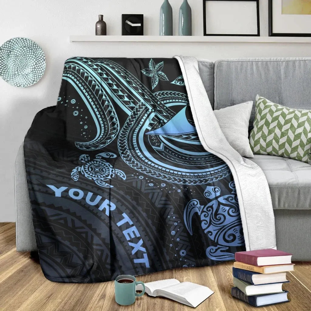Tokelau Custom Personalised Premium Blanket- Blue Turtle