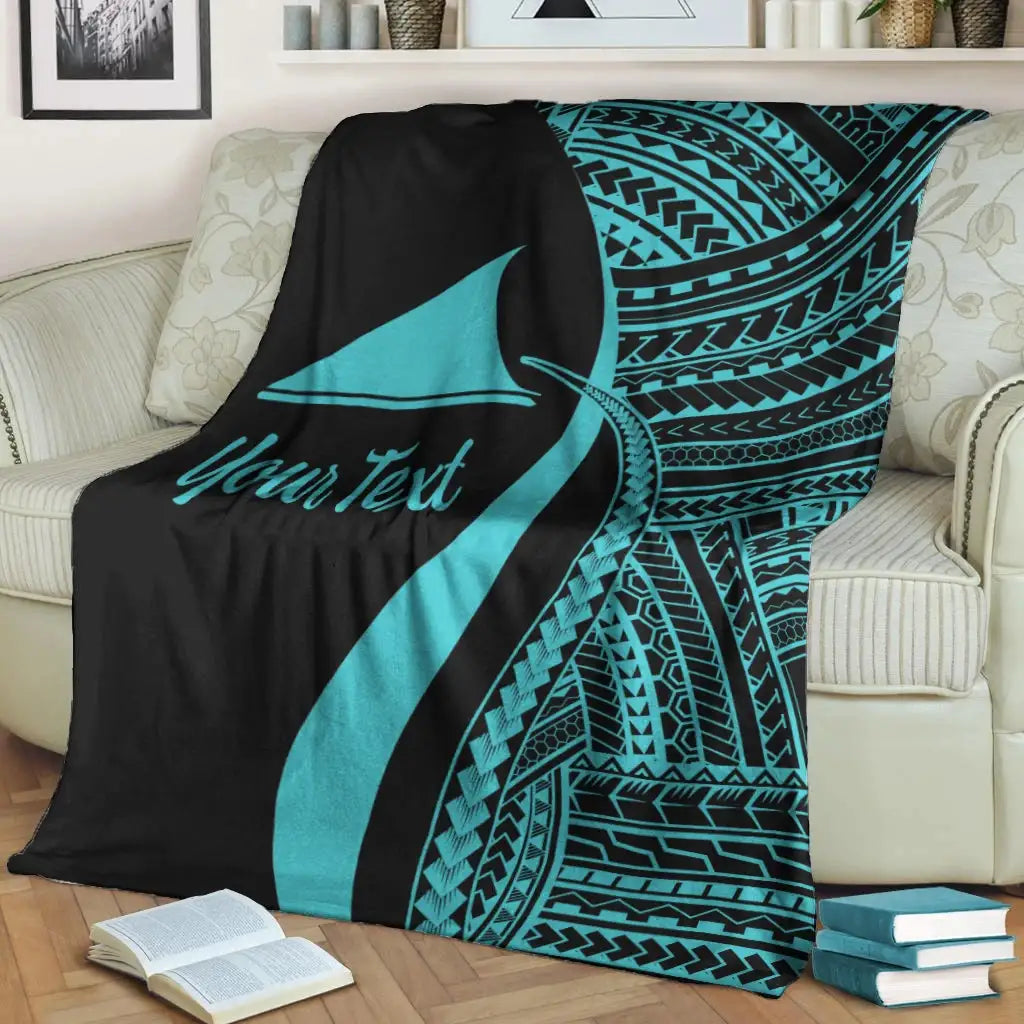 Tokelau Custom Personalised Premium Blanket - Turquoise Polynesian Tentacle Tribal Pattern