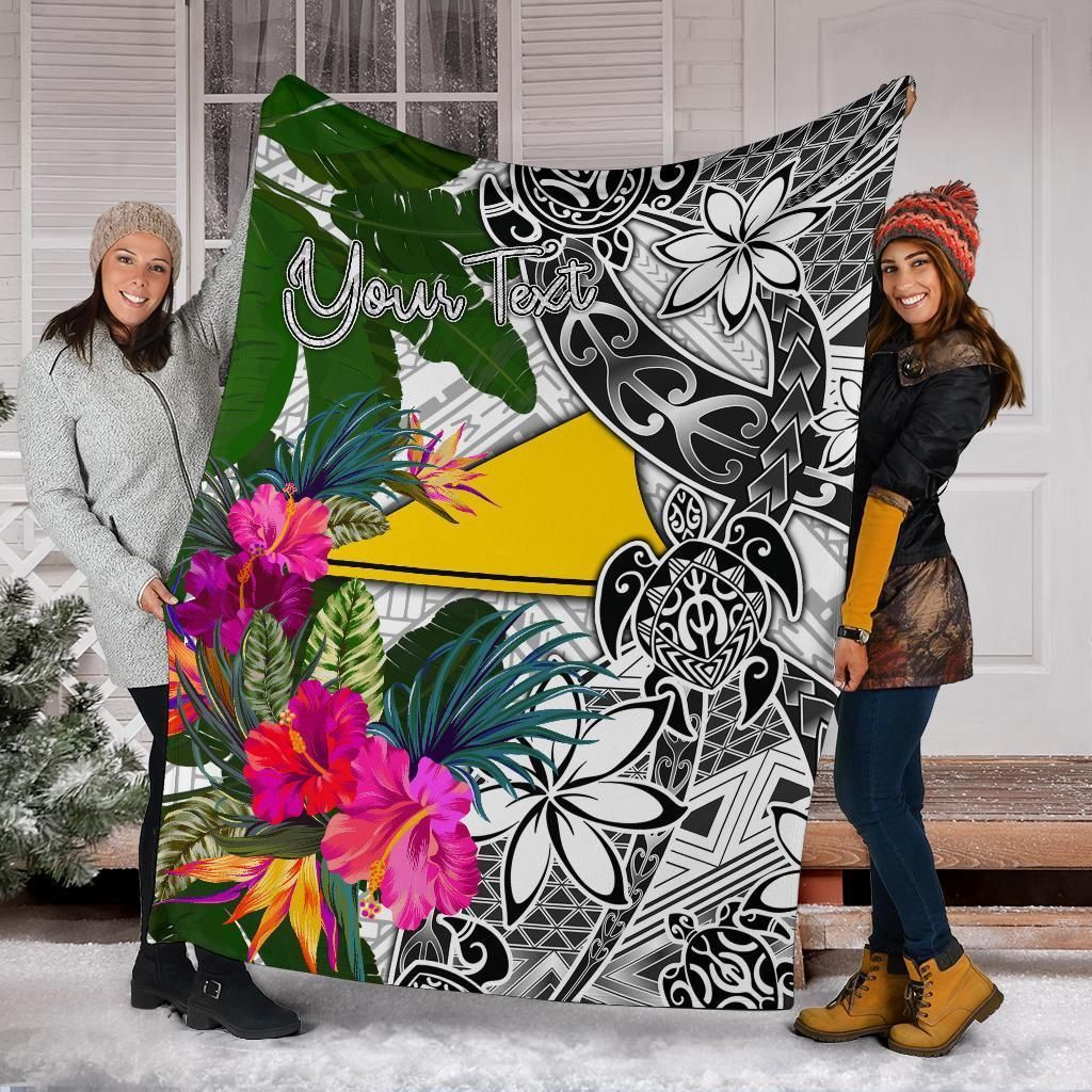 Tokelau Custom Personalised Premium Blanket White - Turtle Plumeria Banana Leaf