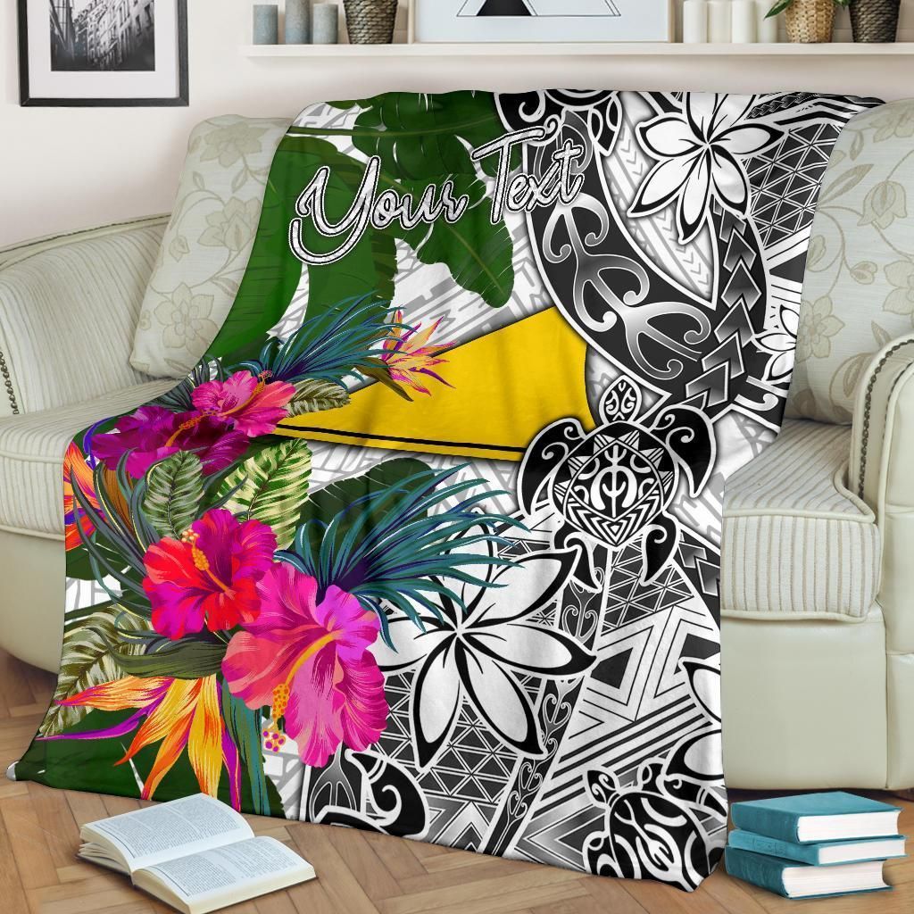 Tokelau Custom Personalised Premium Blanket White - Turtle Plumeria Banana Leaf