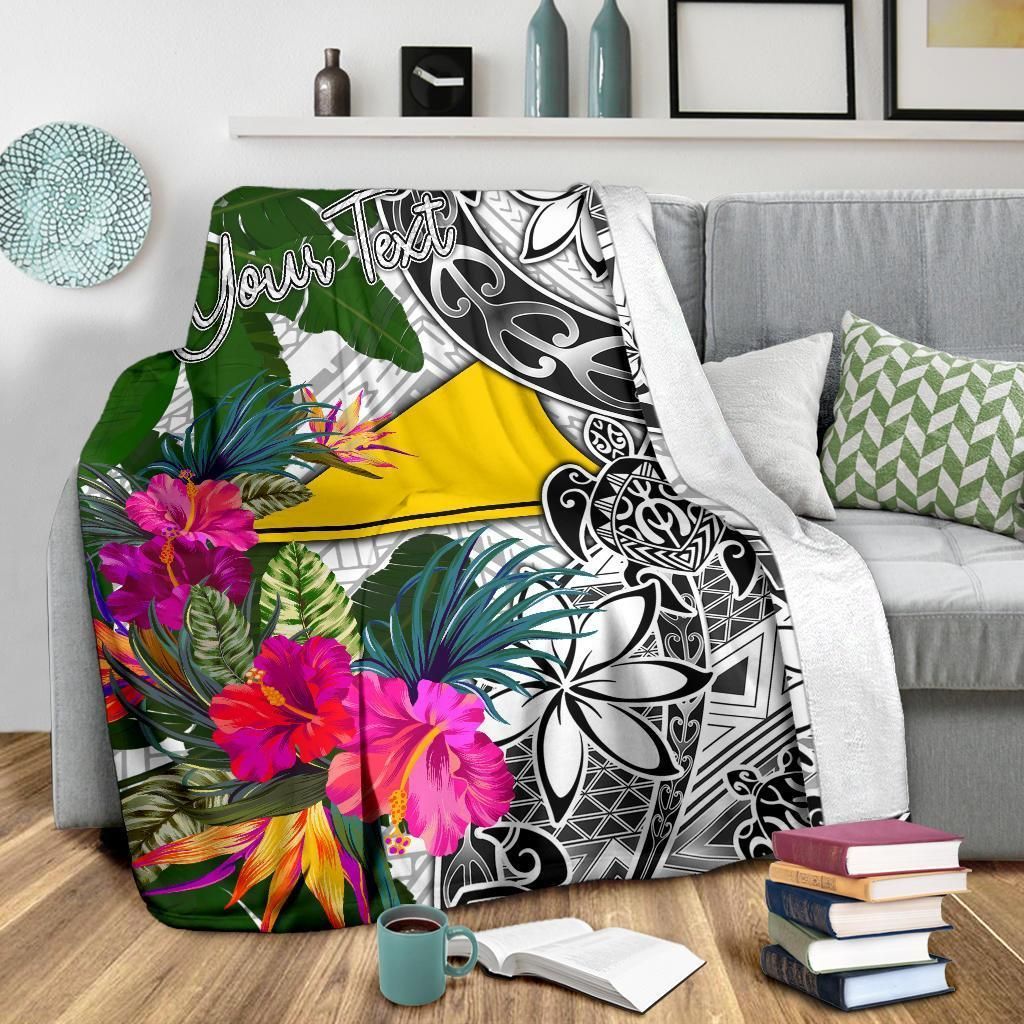 Tokelau Custom Personalised Premium Blanket White - Turtle Plumeria Banana Leaf