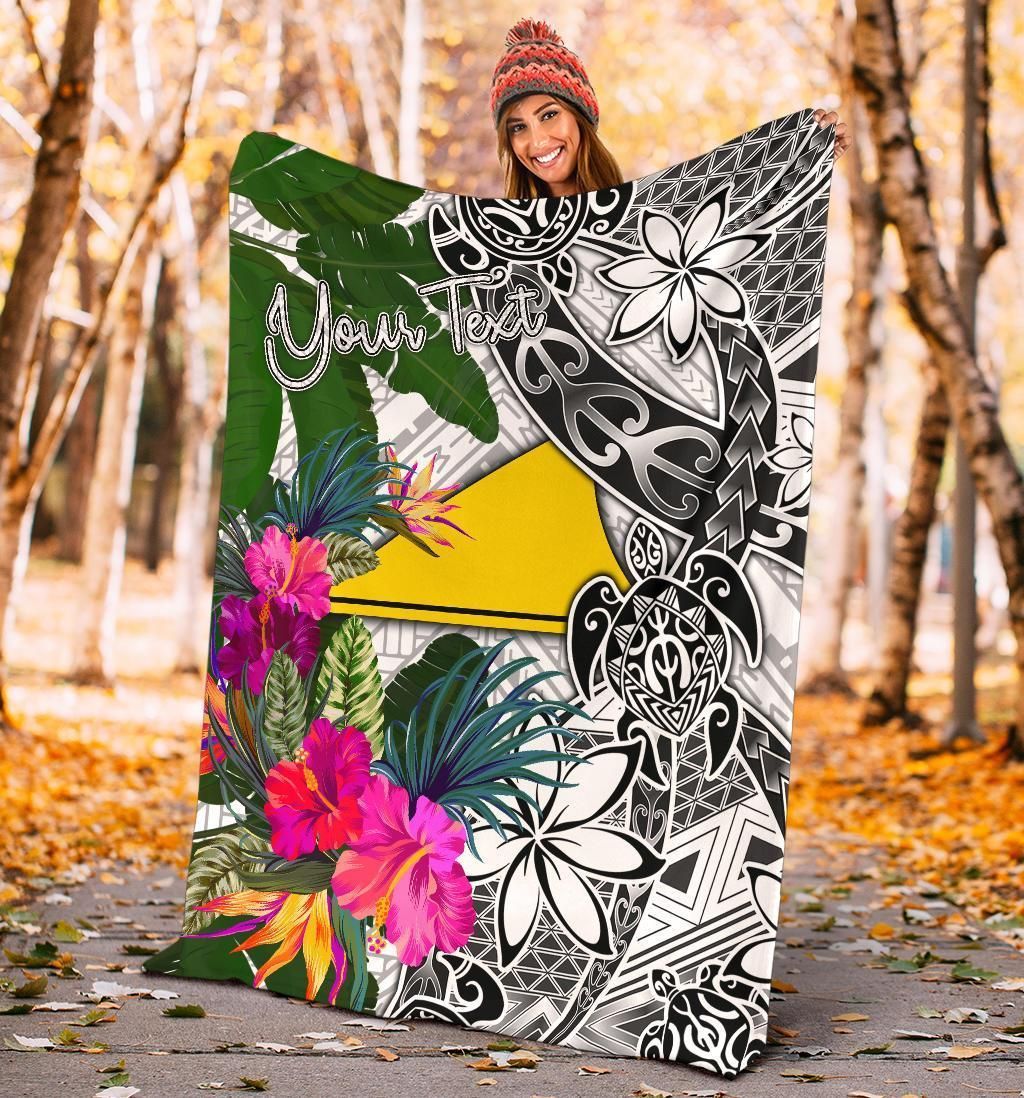 Tokelau Custom Personalised Premium Blanket White - Turtle Plumeria Banana Leaf