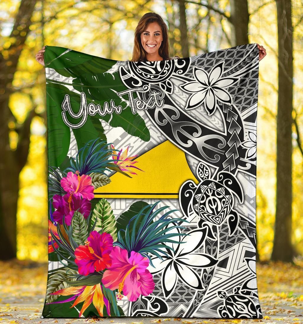 Tokelau Custom Personalised Premium Blanket White - Turtle Plumeria Banana Leaf