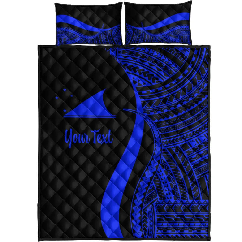 Tokelau Custom Personalised Quilt Bed Set - Blue Polynesian Tentacle Tribal Pattern