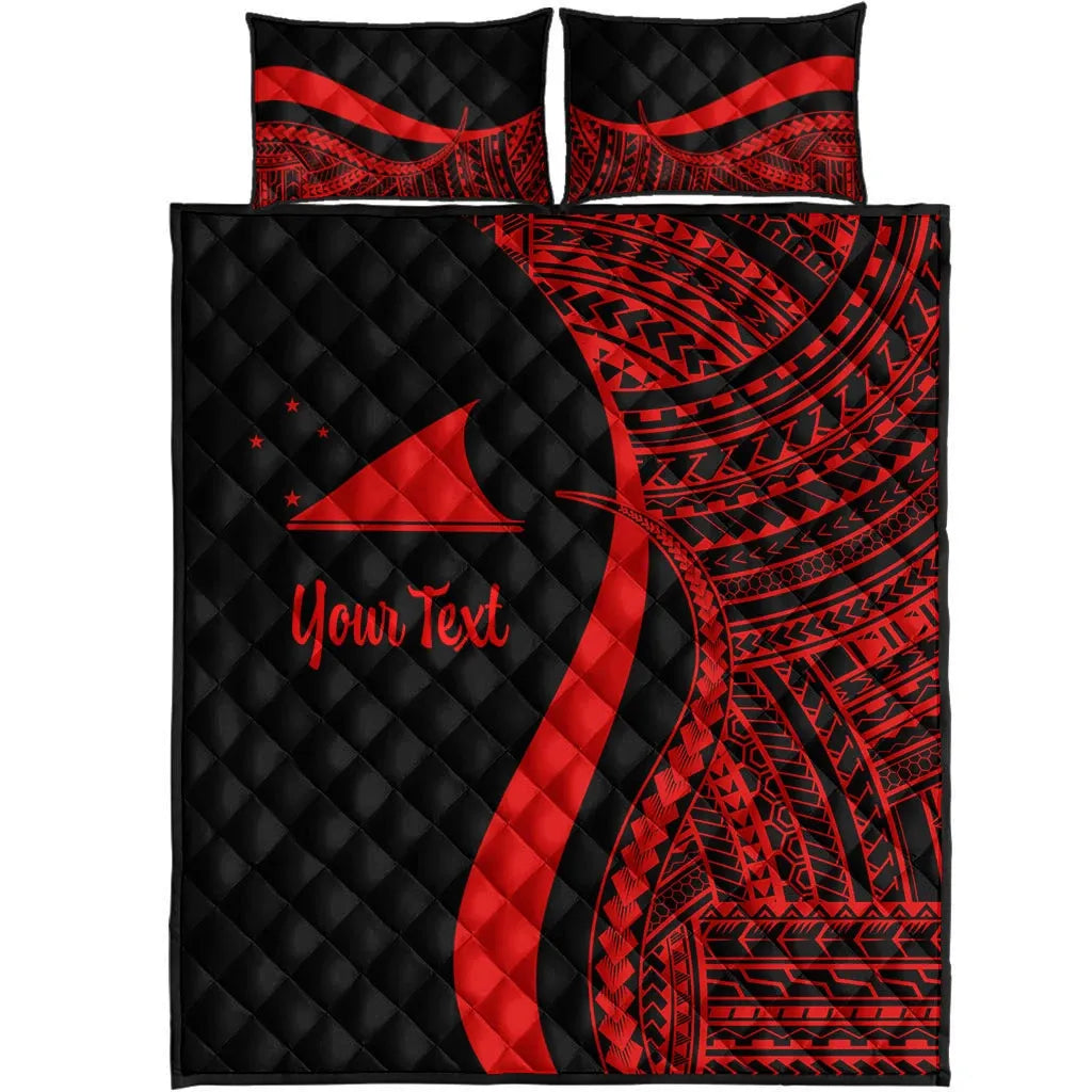 Tokelau Custom Personalised Quilt Bed Set - Red Polynesian Tentacle Tribal Pattern