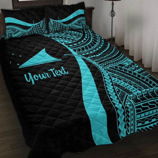 Tokelau Custom Personalised Quilt Bed Set - Turquoise Polynesian Tentacle Tribal Pattern
